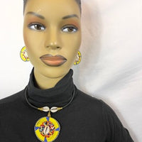 Yellow Beaded Medallion Necklace with Cowie Shell