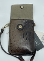 Coffee colored  cross body handbag with Ostrich feel