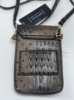 Coffee colored  cross body handbag with Ostrich feel