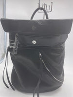 
              Black soft backpack with silver zipper
            