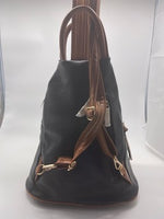 Black backpack with brown double straps