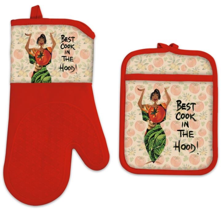 Best Cook in The Hood Oven Mitt & Potholder Set By Cinde Wallace