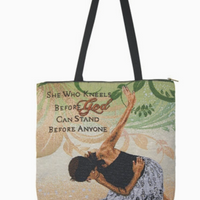 She Who Kneels Woven Tote Bag