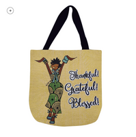 
              Thankful, Grateful, Blessed Woven Tote Bag
            