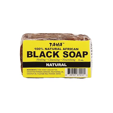 TAHA African Black Soap Bar, Organic & 100% Natural, Soothing & Moisturizing, Healthy Cleansi