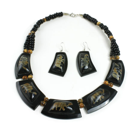 Black Bone Elephant Necklace Set