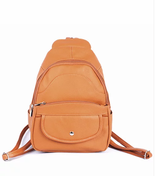 brown leather backpack embossed Loyal West Roaming Trail Medium pull the drawstring and close the flap Embossed Genuine leather Backpack -