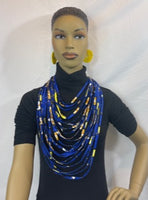 
              Blue  African Pattern  Fabric Necklace
            