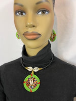 
              Green Beaded Medallion Necklace with Cowie Shell
            