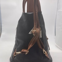 Black backpack with brown double straps