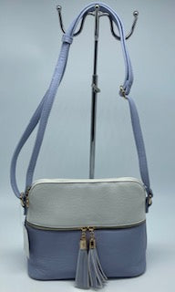 Blue and white handbag