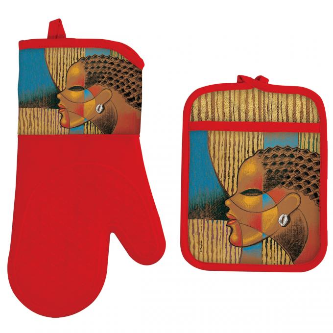 Composite Of A Woman Oven Mitt and Potholder set