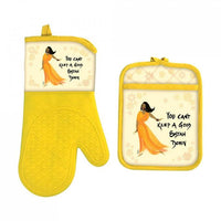 You Can't Keep A Good Sistah Down Oven Mitt and Potholder Set by Cidne Wallace
