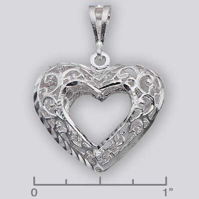 Sterling Silver Filigree  Heart  Pendant