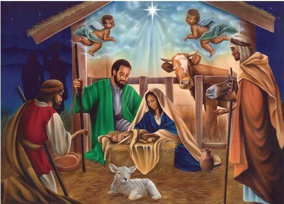 Jesus in Manger -15 Greeting Cards with Foil Lined Envelopes and Gold Stickers
